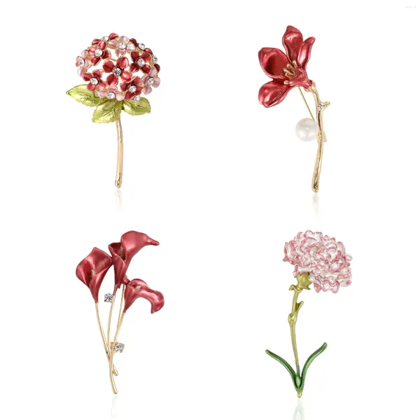 Broşlar güzellik lüks inci emaye çiçek kadınlar için 4 renkli botanik pimler zarif gündelik aksesuarlar mükemmel hediyeler
