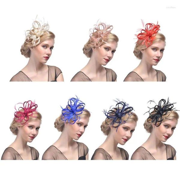 Заколки для волос Свадебная шляпа-чародей с цветком и перьями для чаепития для женщин и девочек