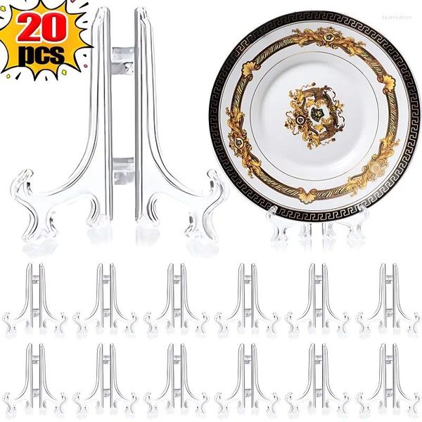 Küche Lagerung 2/20PCS Tragbare Staffeleien Teller Halter Klar Display Gericht Stehen Rack Hochzeiten Po Bild Rahmen sockel Halter