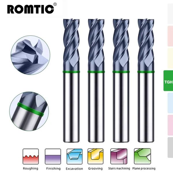 Frees Romtic TGHHRC50 Tungsten Çelik Karbür Freze Kesici 4F COMORRING CNC Mekanik Düz Alt Uç Milletler Araçları