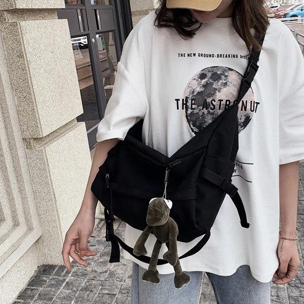 Umhängetaschen Harajuku Leinwand Umhängetasche Mode Lässig Damen Solide Frauen Umhängetasche Geldbörsen Und Handtaschen Mit Anhänger