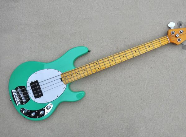 Guitarra verde corpo 4 cordas baixo elétrico, pescoço de bordo, hardware cromado, fornecer serviço personalizado