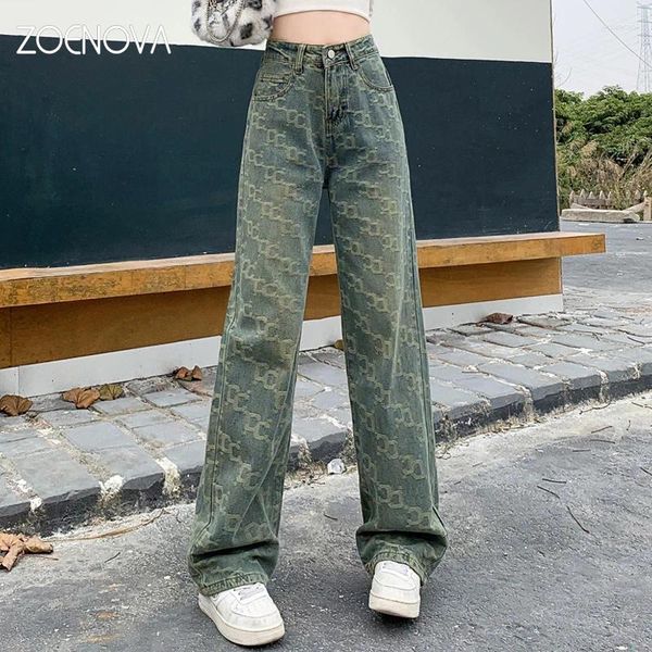 Frauen Jeans ZOENOVA Koreanische Version Straße Y2K Hohe Qualität Weiche Frühling Cool Girl Casual Taille Gerade Breite Bein Hosen