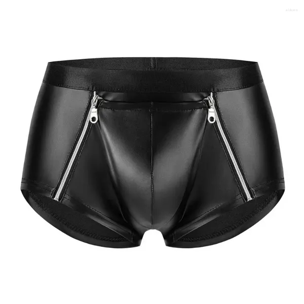 Shorts masculinos linhas finas roupa interior duplo zíper sexy cintura média com bolsa de protuberância suave fosco slim fit para um