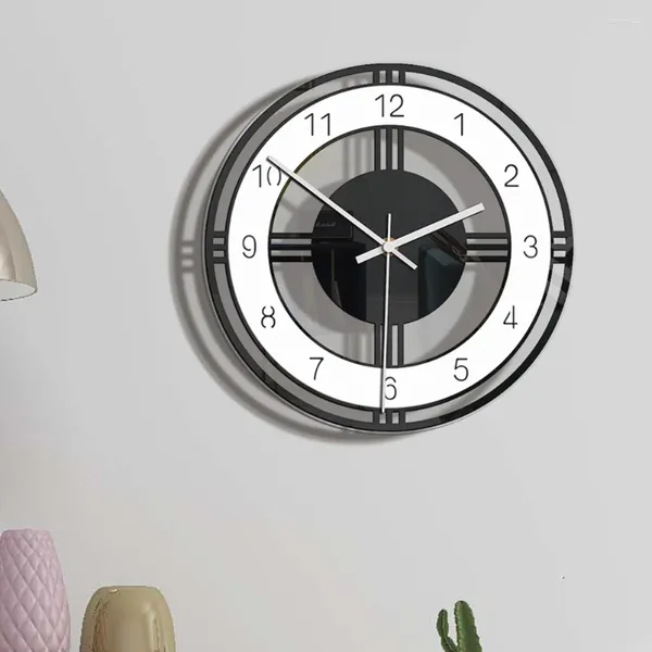 Relógios de parede Relógio preto e branco para decoração pendurado criativo mudo redondo acrílico de madeira