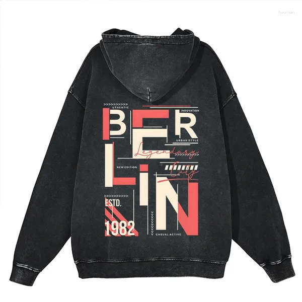 Damen Hoodies BERLIN ESTD 1982 Typografie Druck High Street Fashion Männer Frauen Pullover Tops Winter Baumwolle Vintage übergroße Sweatshirt