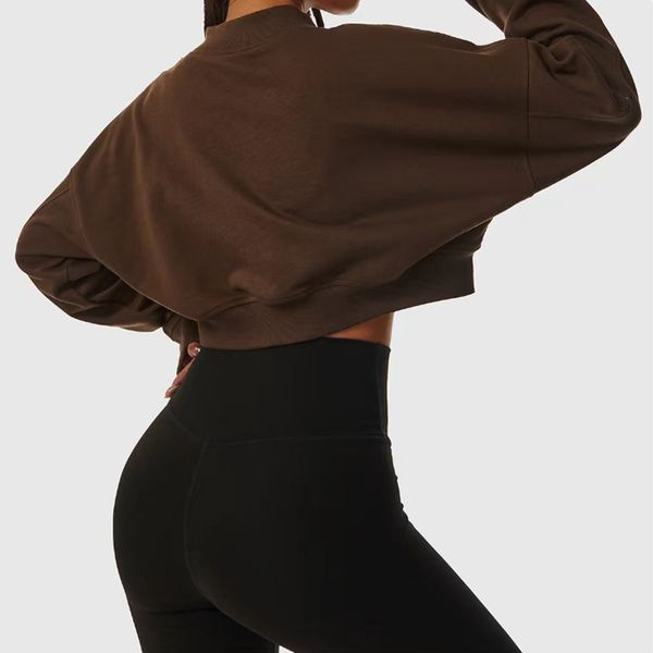 LL Damen Yoga Damen Langarm locker lässig einfarbig Sport lässig Mode Hoodie Top lu Sweatshirt