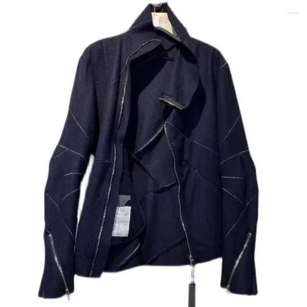 Herrenjacken Dark Asymmetric Deconstructed Wool Jack Men Retro Multi Zipper Distressed Coat Top