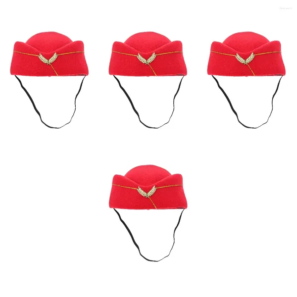 Berets 4 pacote vestidos aeromoça boina cosplay acessório francês companhia aérea atendente chapéu uniforme acessórios de vôo vermelho traje decoração