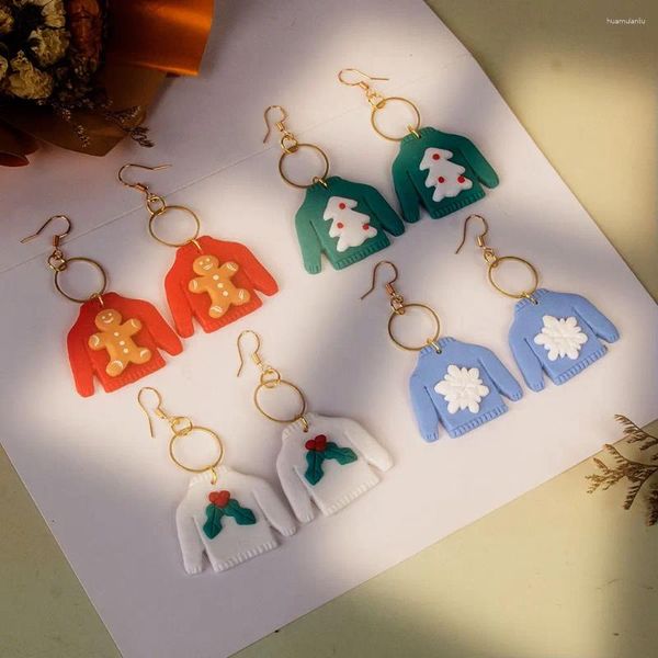 Brincos pendurados camisola de natal artesanal bonito natal diy papai noel orelha gancho festival presentes meninas na moda 2024