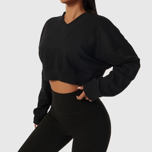 LL Damen Yoga Damen Langarm locker lässig einfarbig Sport lässig Mode Hoodie Top LU lu GYM Sweatshirt