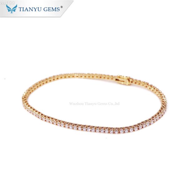 Bracciale tennis in oro giallo 14k/18k con catena Moissanite personalizzata con gemme Tianyu da 2 mm