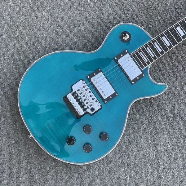 Guitarra lp guitarra elétrica azul flamed mapled top zebra captadores hardware prateado body body frete grátis guitarra guitarra guitarra