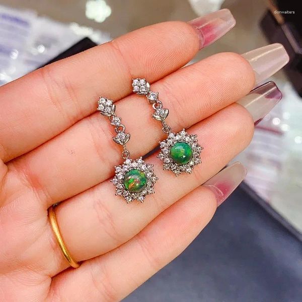 Stud Küpe Moda Gümüş Opal Saplama Küpe 6mm Doğal Siyah 18K Gül Altın Kaplama Takı