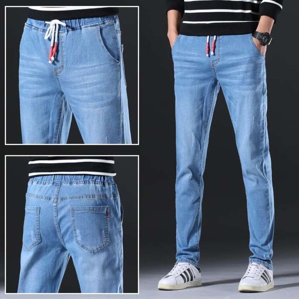 Jeans primavera/estate non magnetici, senza ferro, senza metallo, con porta di controllo di sicurezza, elastici in vita per pantaloni alla moda stile coreano da ragazzo