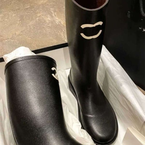 Nova moda botas de couro preto sapatos de sola com estampa de chuva sapatos da moda