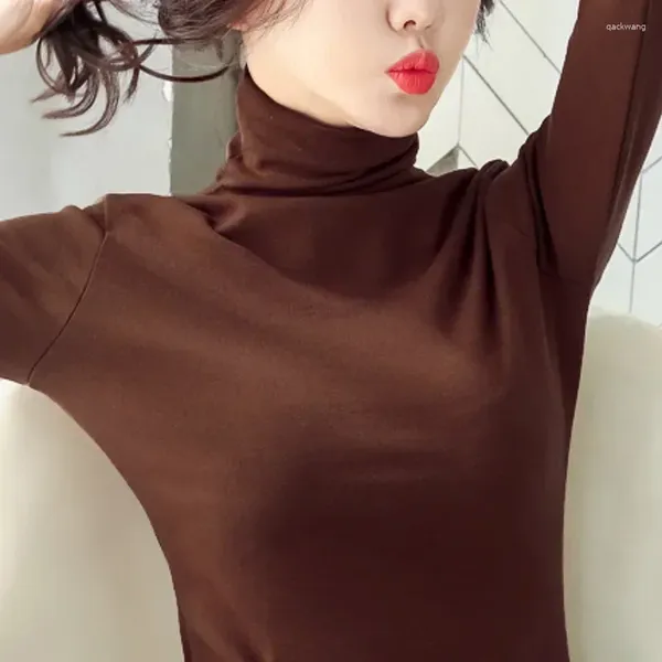 Magliette da donna Ragazze Stile coreano Manica lunga Collo alto Maglietta Xxl Donna Bianco Rosa T-shirt Slim Fit Elastico Taglie forti Maglietta da donna