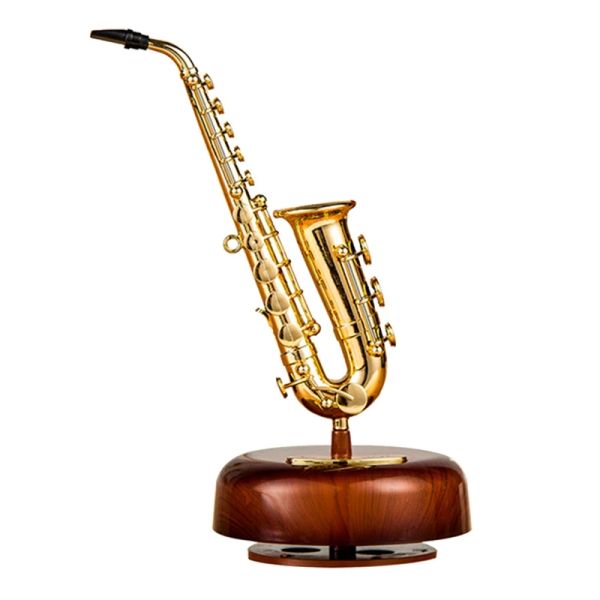 Caixas Caixa de música saxofone Caixa de música clássica Girling Caixa de música Girando Base Brass Brass Instrumento de vento Presente de Arte em miniatura