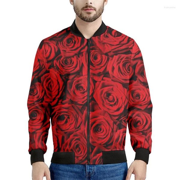 Jaquetas masculinas moda rosa flor 3d impresso jaqueta homens mulheres floral gráfico moletom tops rua mangas compridas zíper bombardeiro casaco presente