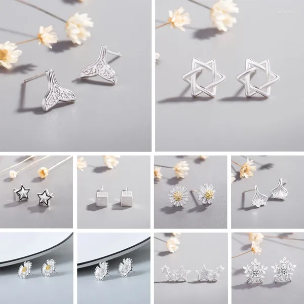 Orecchini a lobo Mini piccoli per donne Gioielli da sposa ipoallergenici Pendientes Mujer Moda Brincos Fascino Stella Fiore Cuore Regali