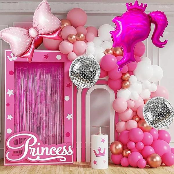 Party-Dekoration, rosa Ballon-Girlande, Disco-Kugel, Schleife, Kronprinzessin, Sternbogen-Set für Geburtstag, Babyparty