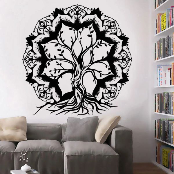 Adesivi Fiore di loto Adesivo Adesivo per la classe Arredamento astratto Albero della vita Rami Adesivi murali in vinile Accessori per la decorazione della camera da letto Y907