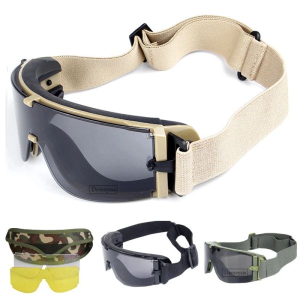 Óculos militares, óculos de sol com 3 lentes, óculos táticos, para jogos de guerra, airsoft, tiro, caminhadas, preto, verde