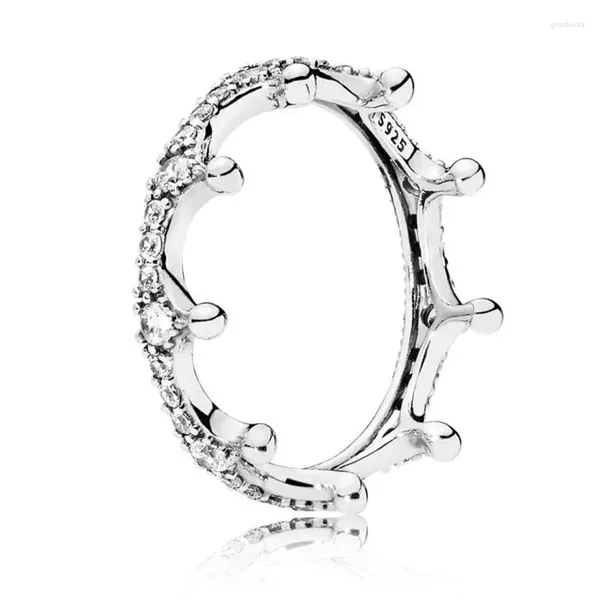 Com pedras laterais real na moda autêntica 925 prata esterlina encantado coroa anel para mulheres presente de noivado de casamento jóias finas europa