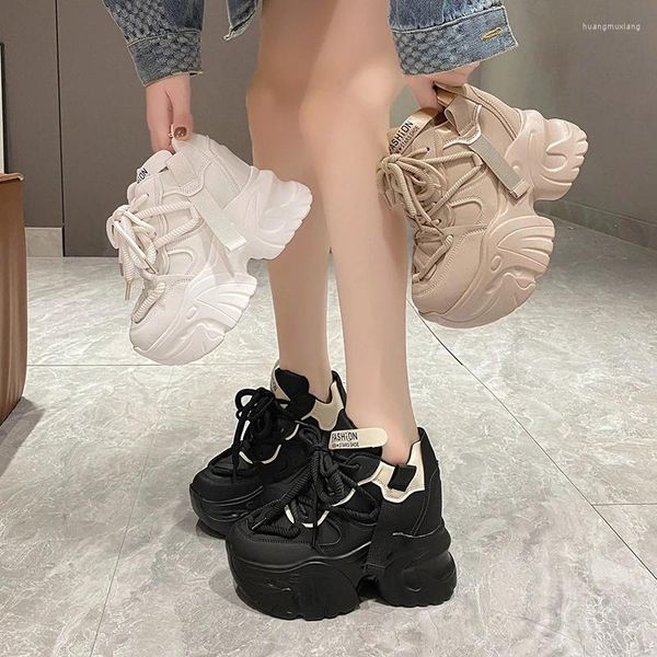 Sapatos casuais femininos cunha tênis mulher-sapatos tênis plataforma formadores rosas sola grossa 2024 rendas-up costura sintética w