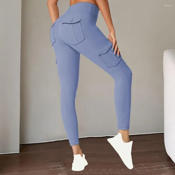 Calças femininas Mulheres cintura alta barriga controle yoga com vários bolsos para leggings elásticos correndo esportes perna forma
