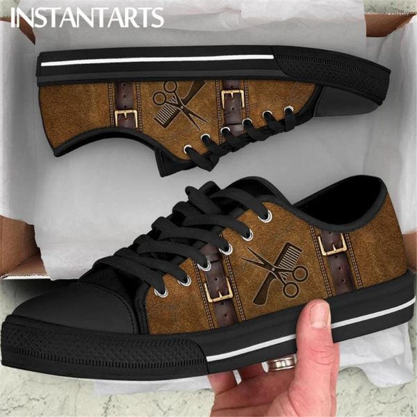 Sapatos casuais estilo waer resistente plana pu couro barbeiro faca design lona baixo top para mulheres homens tênis leves ao ar livre