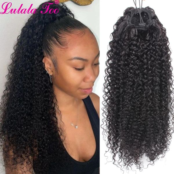 Parrucche che covano coda di cavallo ricci stravaganti con clip brasiliane Capelli umani Remy Extensions Indian Pony Tail for Black Women