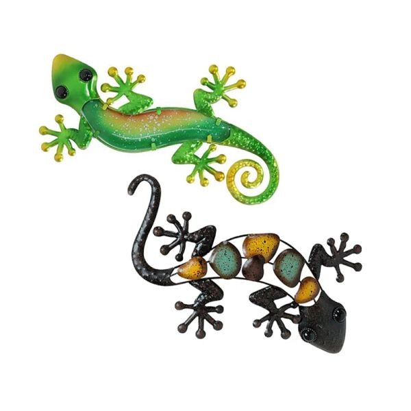 Esculturas retro ferro gecko estátua arte da parede ornamentos rústico metal lagarto esculturas criativo animal artesanato estatueta casa decoração do jardim