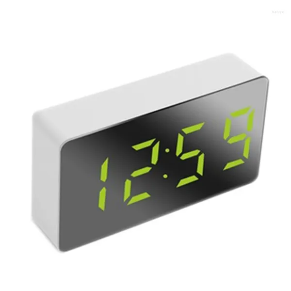 Orologi Accessori Mini Sveglia da scrivania Specchio digitale LED Temperatura USB Comodino da viaggio per camera da letto Soggiorno Decorazioni per la casa Verde
