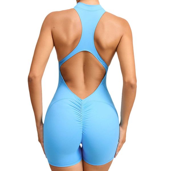 Venda quente de uma peça feminina zíper frontal sem costas sexy macacão yoga wear roupas de fitness ativo scrunch butt macacão