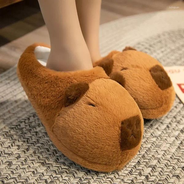 Chinelos lindos capivara mulheres quarto em casa sapatos de inverno quentes para meninas mulheres