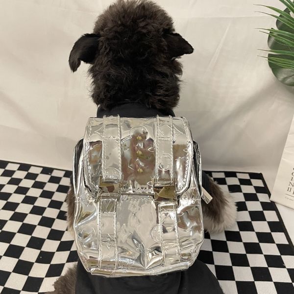 Yuexuan bolsa de designer para animais de estimação mochila pequena com bolsa carteira moda couro pu prata treliça bolsa de ombro ajustável alto luxo clássico flor verificada atacado