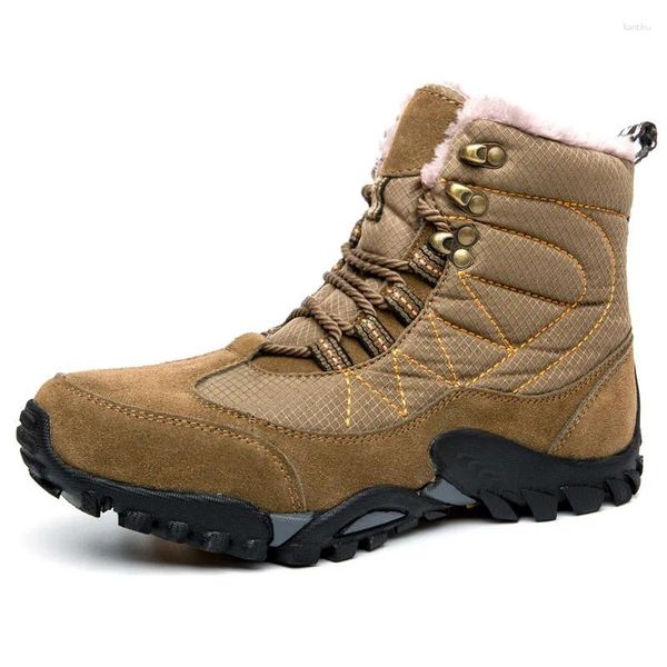 Fitnessschuhe Herren Winter Schneefeld Stiefel Outdoor Camping Klettern Wandern Warm Baumwolle gepolstert Dicke rutschfeste Skifahren Hochrohr Baumwolle