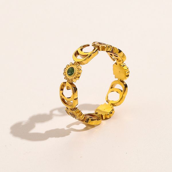 Designer-Ring, 18 Karat vergoldet, Luxus-Designer-Ringe für Damen, Buchstaben, Sonnenblumen-Ringe, modische Paarringe, Verlobung, trendiges Weihnachtsgeschenk