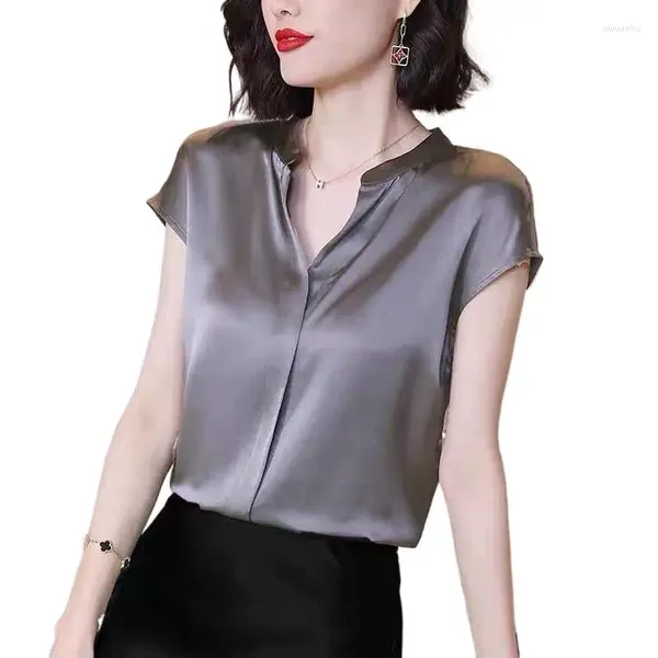Camicette da donna Estate Elegante Sexy Camicie in raso di acetato Taglie forti Moda coreana Blusa di seta artificiale Top in chiffon Camicie Femme