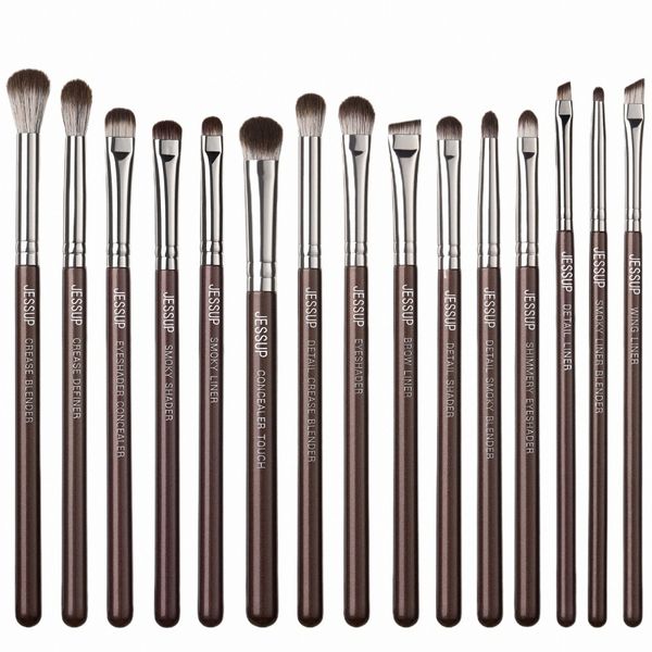 jup Augen-Make-up-Pinsel-Set, Profial, 15-teilig, Lidschattenpinsel, vegan, Ccealer, Augenbrauen-Liner-Mischpinsel, Braun, T499 78t3#