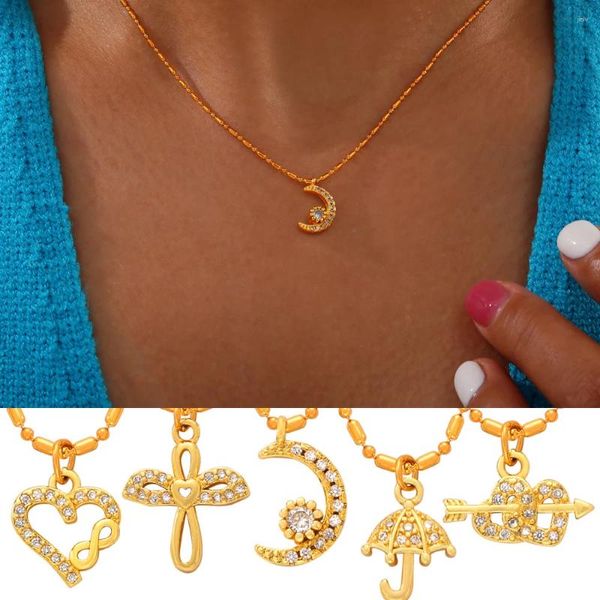 Pingente colares mulheres colar de aço inoxidável 18k banhado lua coração casual colar corrente charme luz jóias de luxo