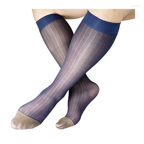 Herrensocken, dünn, transparent, Nylon, Seide, Herren für Fetisch-Kollektion, sexy, schwuler männlicher Anzug, gestreifter Strumpf, formell