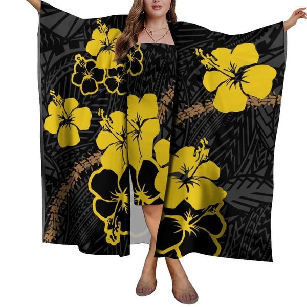 Vestidos de festa 1 moq design personalizado hd impressão polinésia tribal mulheres praia protetor solar xale sarong cachecol senhora vestido leve conjunto