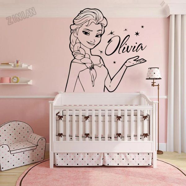 Aufkleber Baby Custom Name Wall Decal for Kids Room Prinzessin Vinyl Wand Aufkleber Dekor Mädchen Schlafzimmer berühmte Teenager -Raum Wandaufkleber Y079