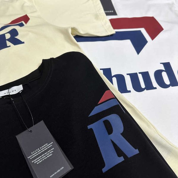 Американский модный уличный бренд Rhude Simple Pen Arrow Letter Print Повседневная свободная футболка с короткими рукавами для мужчин и женщинMPW3MPW3