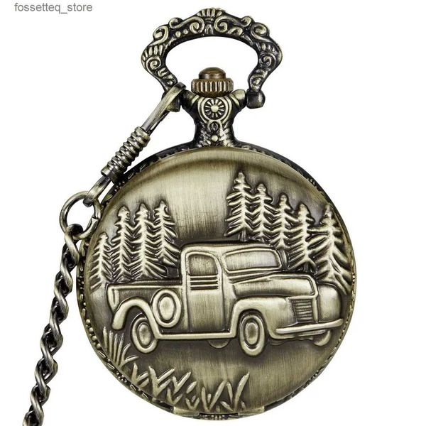 Orologi da tasca Bronzo antico Piccola automobile Meccanica da tasca Collana da donna Catena Rtero fob es regali L240322