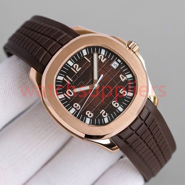 Gold Mens İzler Zarif Hareket Otomatik Hareket Pat 40mm Konforlu Kauçuk Kayış Su Geçirmez Otomatik Tarih Aydınlık Bilek Saatleri2987