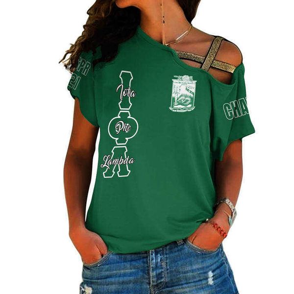 Moda iota phi lambda fraternidade camiseta personalizada para meninas preço de atacado fora do ombro camisetas femininas de grandes dimensões simples