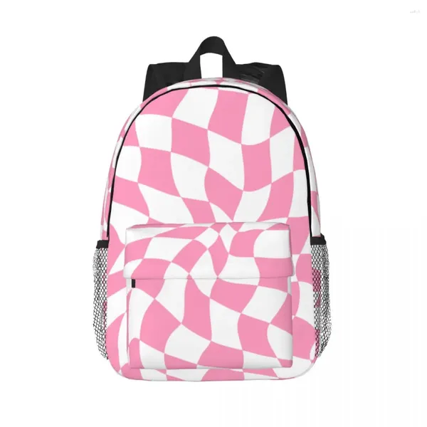 Zaino Borsa a quadri rosa Borsa con motivo alla moda Borse da viaggio scolastiche per neonati e ragazze Regali di Natale per bambini